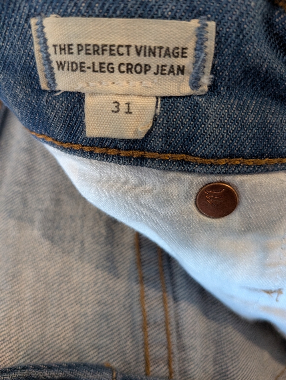 Madewell The Perfect Vintage Wide Leg Crop Jean Classic Blue Denim Size 31 - Picture 14 of 15